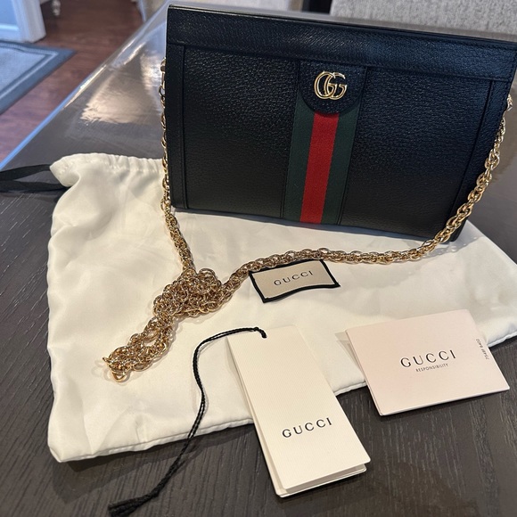 Gucci Ophidia Small Web Shoulder Bag Black Leather - Picture 1 of 17